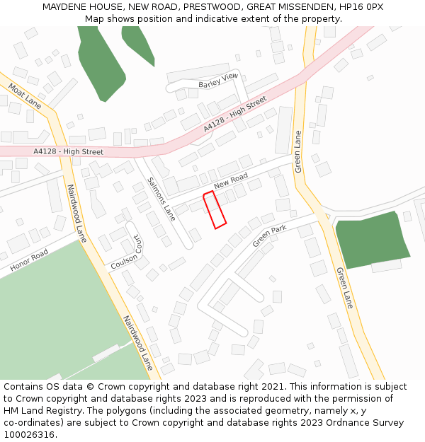 MAYDENE HOUSE, NEW ROAD, PRESTWOOD, GREAT MISSENDEN, HP16 0PX: Location map and indicative extent of plot