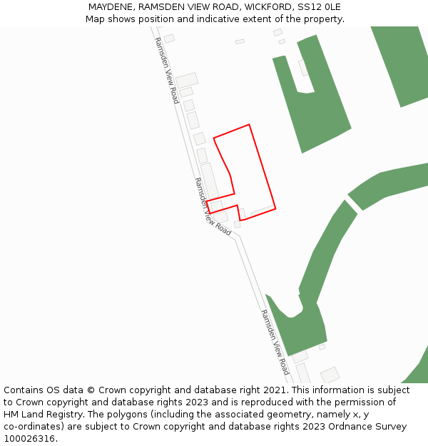 MAYDENE, RAMSDEN VIEW ROAD, WICKFORD, SS12 0LE: Location map and indicative extent of plot