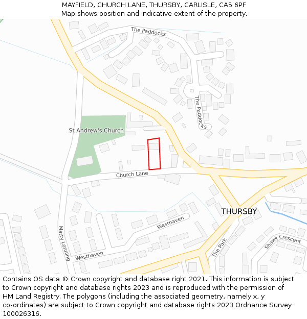 MAYFIELD, CHURCH LANE, THURSBY, CARLISLE, CA5 6PF: Location map and indicative extent of plot