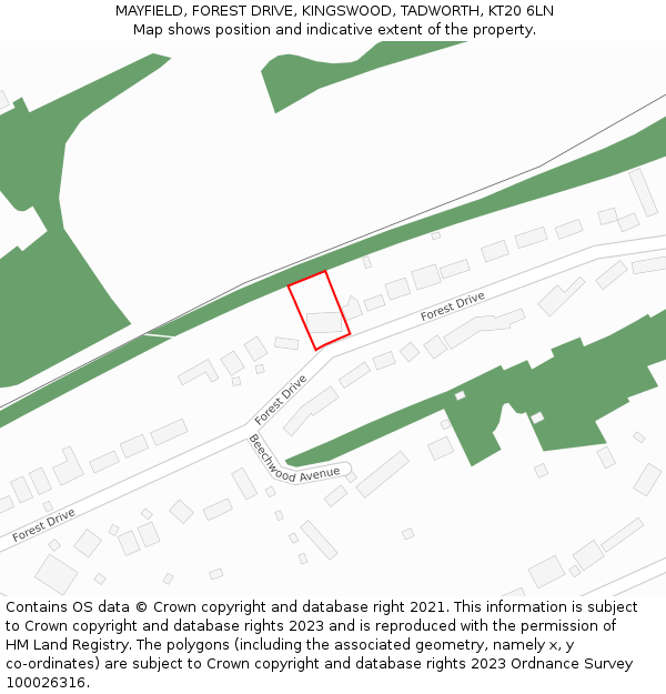 MAYFIELD, FOREST DRIVE, KINGSWOOD, TADWORTH, KT20 6LN: Location map and indicative extent of plot