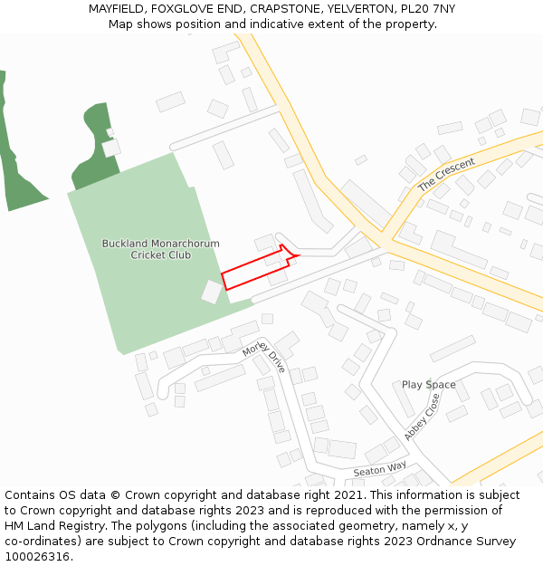 MAYFIELD, FOXGLOVE END, CRAPSTONE, YELVERTON, PL20 7NY: Location map and indicative extent of plot