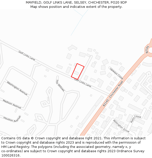 MAYFIELD, GOLF LINKS LANE, SELSEY, CHICHESTER, PO20 9DP: Location map and indicative extent of plot