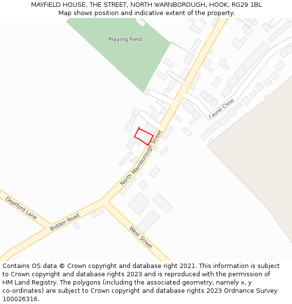 MAYFIELD HOUSE, THE STREET, NORTH WARNBOROUGH, HOOK, RG29 1BL: Location map and indicative extent of plot