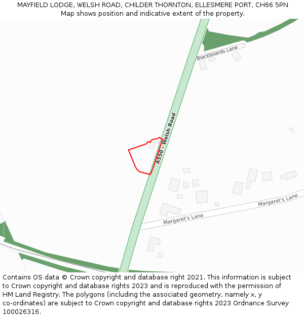 MAYFIELD LODGE, WELSH ROAD, CHILDER THORNTON, ELLESMERE PORT, CH66 5PN: Location map and indicative extent of plot