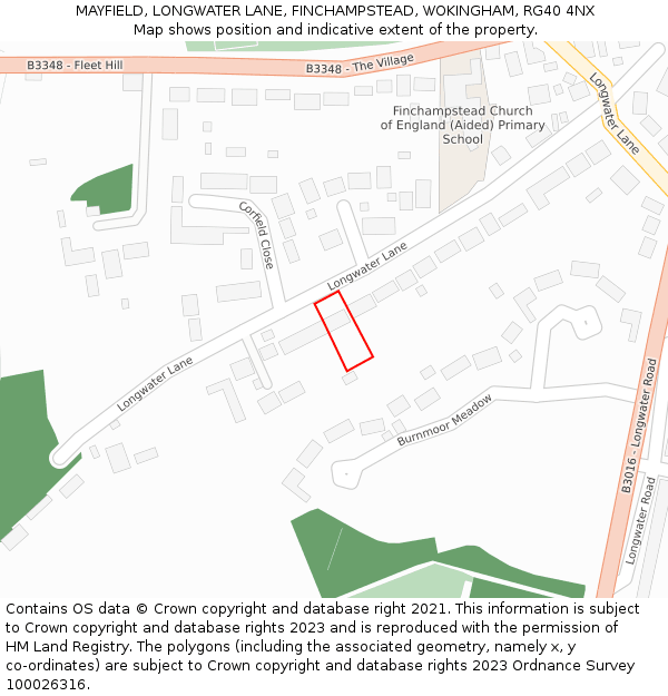 MAYFIELD, LONGWATER LANE, FINCHAMPSTEAD, WOKINGHAM, RG40 4NX: Location map and indicative extent of plot