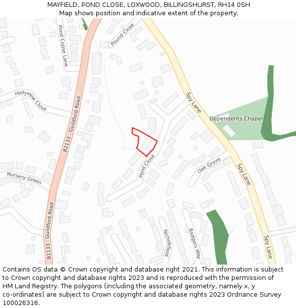 MAYFIELD, POND CLOSE, LOXWOOD, BILLINGSHURST, RH14 0SH: Location map and indicative extent of plot