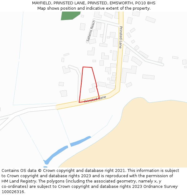 MAYFIELD, PRINSTED LANE, PRINSTED, EMSWORTH, PO10 8HS: Location map and indicative extent of plot