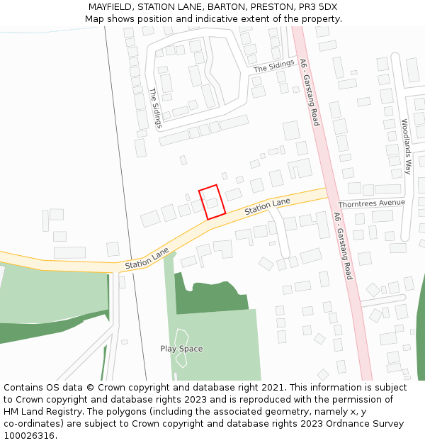 MAYFIELD, STATION LANE, BARTON, PRESTON, PR3 5DX: Location map and indicative extent of plot
