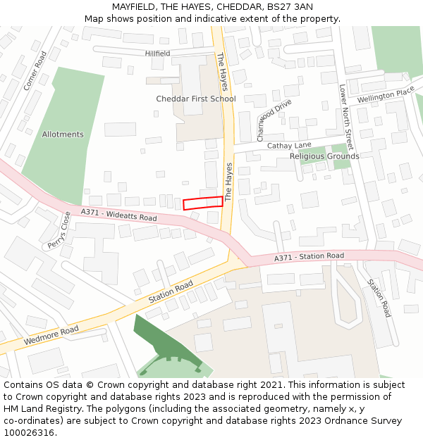 MAYFIELD, THE HAYES, CHEDDAR, BS27 3AN: Location map and indicative extent of plot
