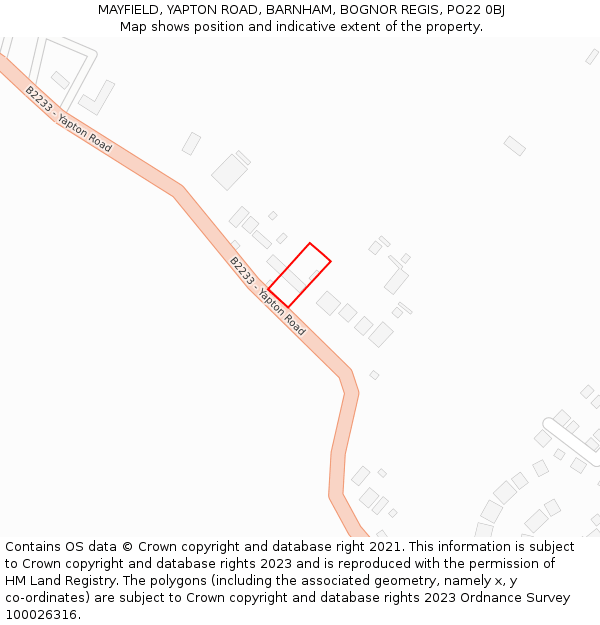 MAYFIELD, YAPTON ROAD, BARNHAM, BOGNOR REGIS, PO22 0BJ: Location map and indicative extent of plot