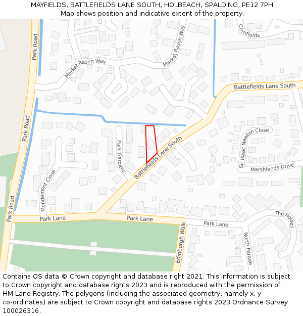 MAYFIELDS, BATTLEFIELDS LANE SOUTH, HOLBEACH, SPALDING, PE12 7PH: Location map and indicative extent of plot