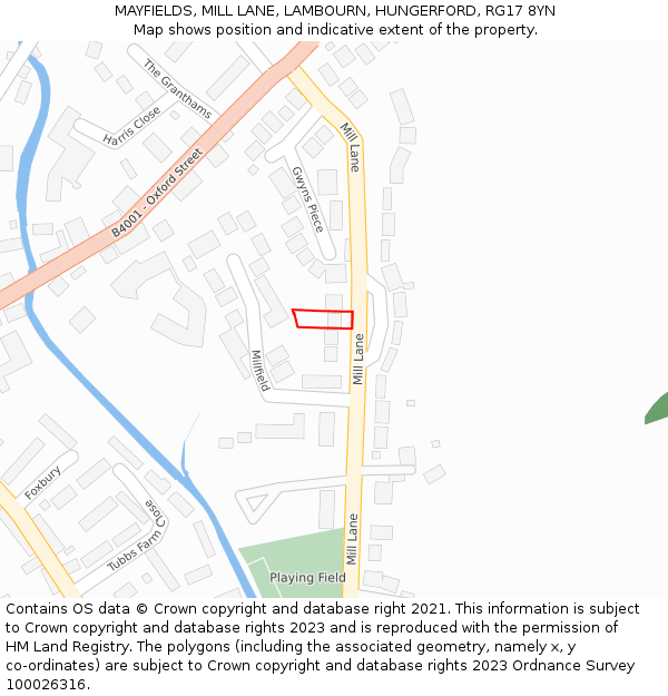 MAYFIELDS, MILL LANE, LAMBOURN, HUNGERFORD, RG17 8YN: Location map and indicative extent of plot