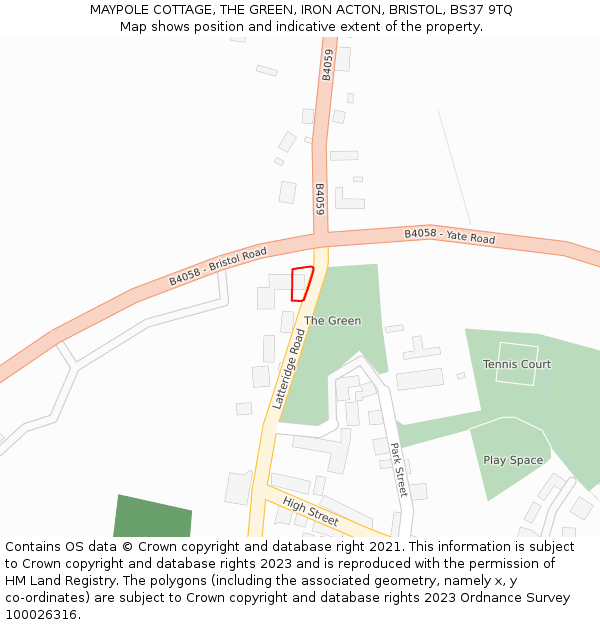 MAYPOLE COTTAGE, THE GREEN, IRON ACTON, BRISTOL, BS37 9TQ: Location map and indicative extent of plot