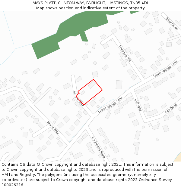 MAYS PLATT, CLINTON WAY, FAIRLIGHT, HASTINGS, TN35 4DL: Location map and indicative extent of plot