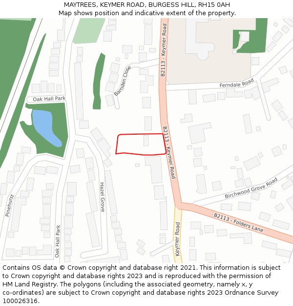 MAYTREES, KEYMER ROAD, BURGESS HILL, RH15 0AH: Location map and indicative extent of plot