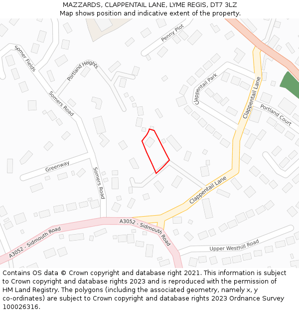 MAZZARDS, CLAPPENTAIL LANE, LYME REGIS, DT7 3LZ: Location map and indicative extent of plot