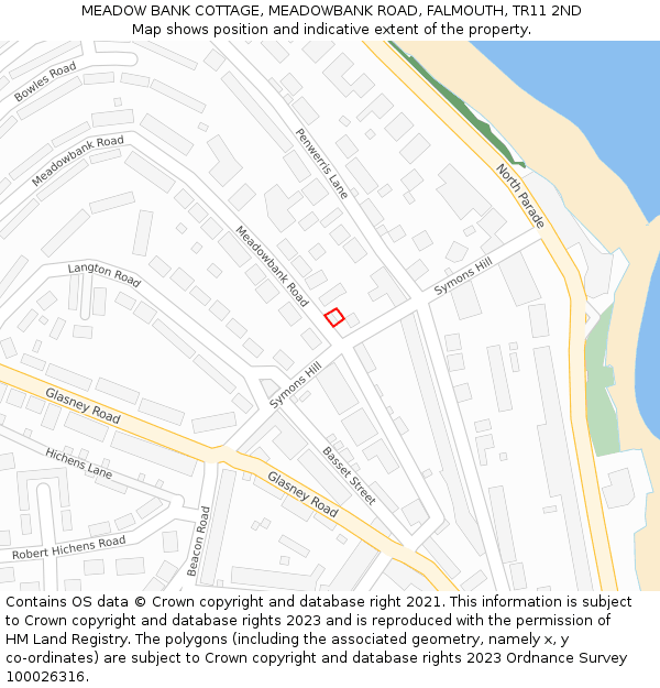 MEADOW BANK COTTAGE, MEADOWBANK ROAD, FALMOUTH, TR11 2ND: Location map and indicative extent of plot