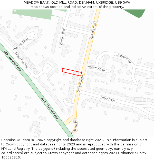 MEADOW BANK, OLD MILL ROAD, DENHAM, UXBRIDGE, UB9 5AW: Location map and indicative extent of plot