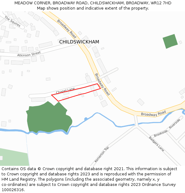 MEADOW CORNER, BROADWAY ROAD, CHILDSWICKHAM, BROADWAY, WR12 7HD: Location map and indicative extent of plot