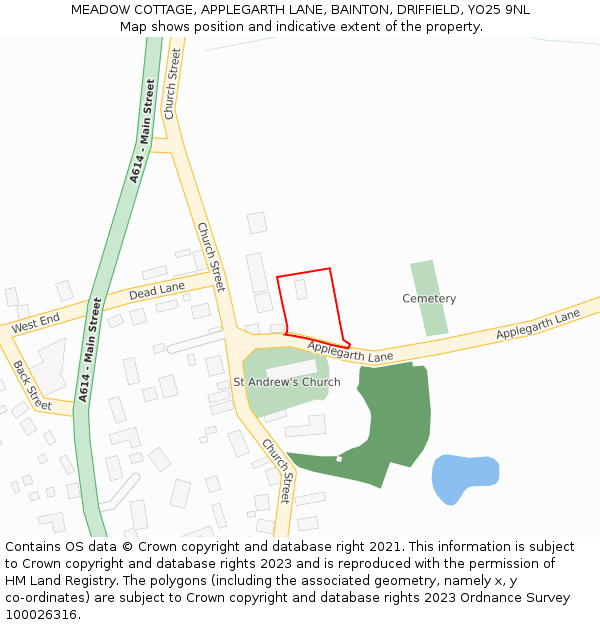 MEADOW COTTAGE, APPLEGARTH LANE, BAINTON, DRIFFIELD, YO25 9NL: Location map and indicative extent of plot