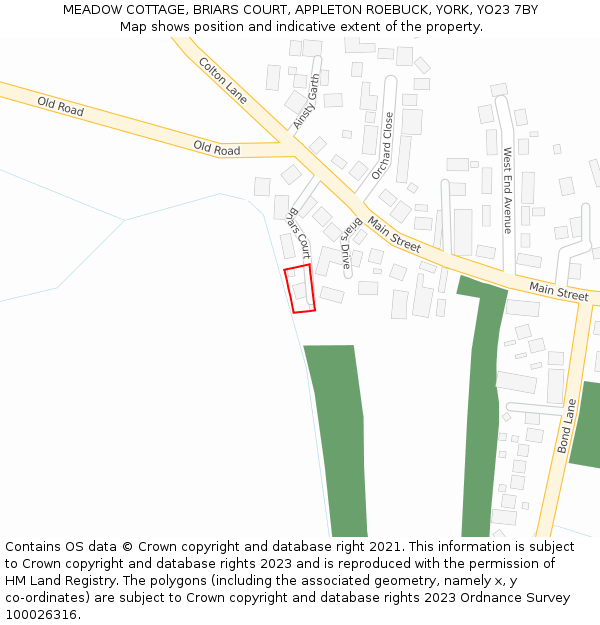 MEADOW COTTAGE, BRIARS COURT, APPLETON ROEBUCK, YORK, YO23 7BY: Location map and indicative extent of plot