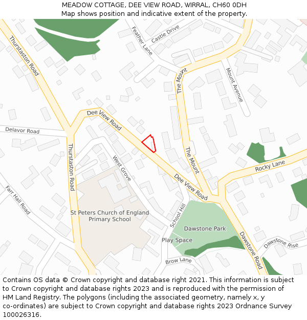 MEADOW COTTAGE, DEE VIEW ROAD, WIRRAL, CH60 0DH: Location map and indicative extent of plot