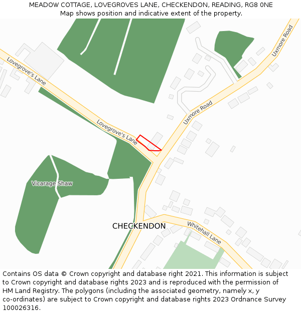 MEADOW COTTAGE, LOVEGROVES LANE, CHECKENDON, READING, RG8 0NE: Location map and indicative extent of plot