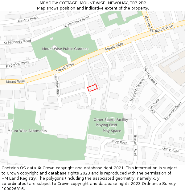 MEADOW COTTAGE, MOUNT WISE, NEWQUAY, TR7 2BP: Location map and indicative extent of plot