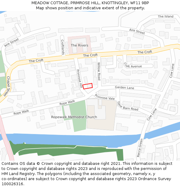 MEADOW COTTAGE, PRIMROSE HILL, KNOTTINGLEY, WF11 9BP: Location map and indicative extent of plot