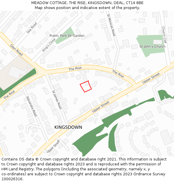 MEADOW COTTAGE, THE RISE, KINGSDOWN, DEAL, CT14 8BE: Location map and indicative extent of plot