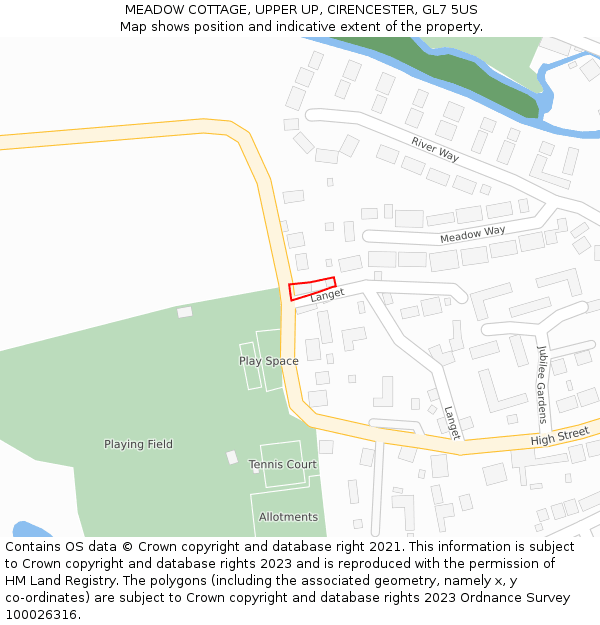 MEADOW COTTAGE, UPPER UP, CIRENCESTER, GL7 5US: Location map and indicative extent of plot