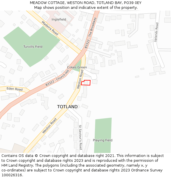 MEADOW COTTAGE, WESTON ROAD, TOTLAND BAY, PO39 0EY: Location map and indicative extent of plot