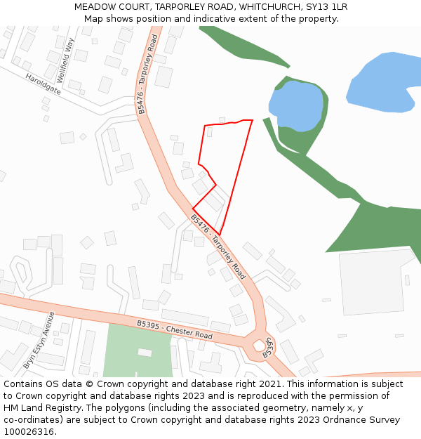 MEADOW COURT, TARPORLEY ROAD, WHITCHURCH, SY13 1LR: Location map and indicative extent of plot