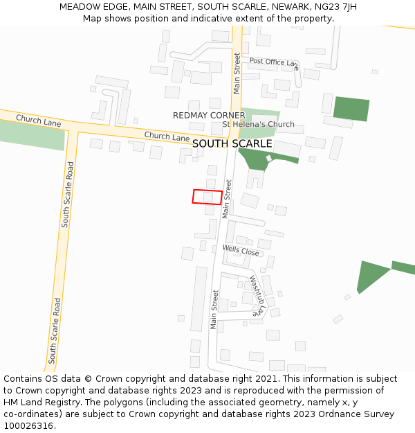 MEADOW EDGE, MAIN STREET, SOUTH SCARLE, NEWARK, NG23 7JH: Location map and indicative extent of plot