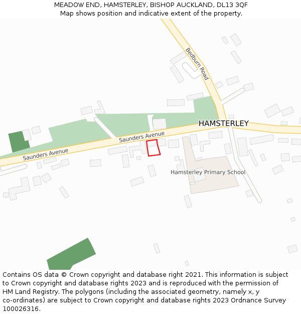 MEADOW END, HAMSTERLEY, BISHOP AUCKLAND, DL13 3QF: Location map and indicative extent of plot