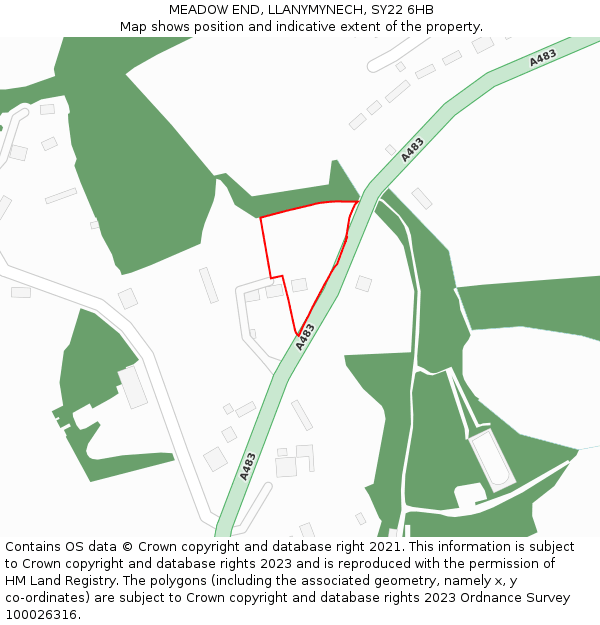 MEADOW END, LLANYMYNECH, SY22 6HB: Location map and indicative extent of plot