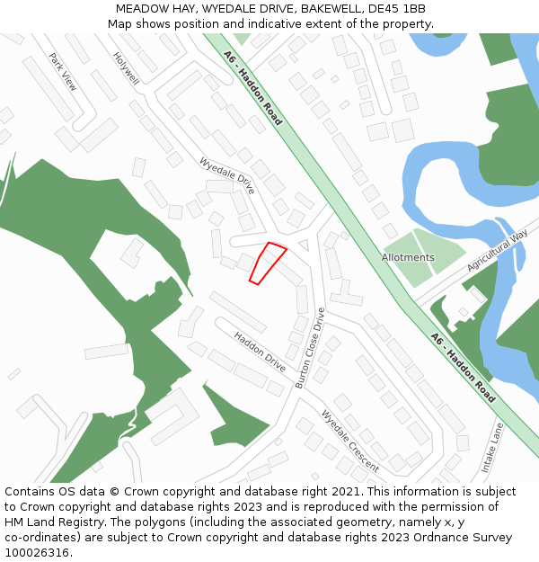 MEADOW HAY, WYEDALE DRIVE, BAKEWELL, DE45 1BB: Location map and indicative extent of plot