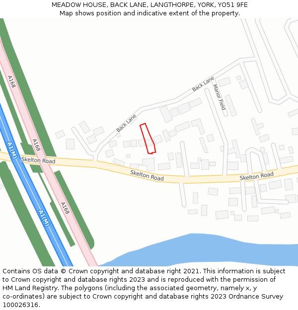 MEADOW HOUSE, BACK LANE, LANGTHORPE, YORK, YO51 9FE: Location map and indicative extent of plot