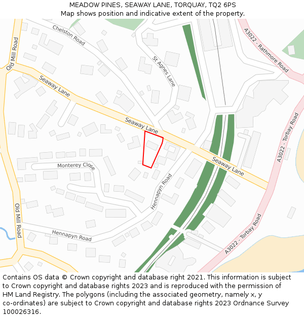 MEADOW PINES, SEAWAY LANE, TORQUAY, TQ2 6PS: Location map and indicative extent of plot