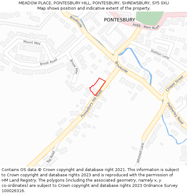 MEADOW PLACE, PONTESBURY HILL, PONTESBURY, SHREWSBURY, SY5 0XU: Location map and indicative extent of plot