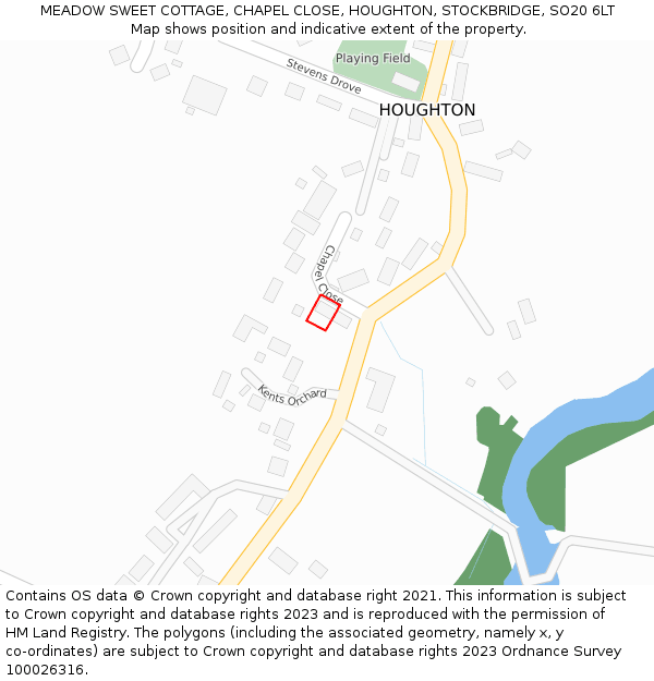 MEADOW SWEET COTTAGE, CHAPEL CLOSE, HOUGHTON, STOCKBRIDGE, SO20 6LT: Location map and indicative extent of plot