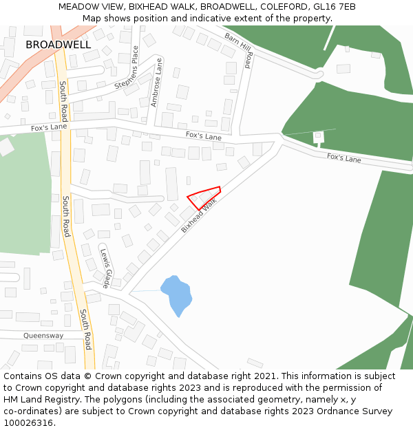 MEADOW VIEW, BIXHEAD WALK, BROADWELL, COLEFORD, GL16 7EB: Location map and indicative extent of plot