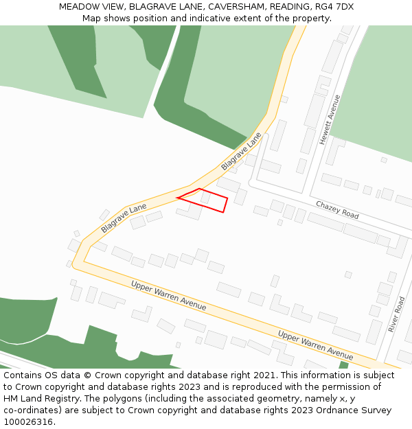 MEADOW VIEW, BLAGRAVE LANE, CAVERSHAM, READING, RG4 7DX: Location map and indicative extent of plot
