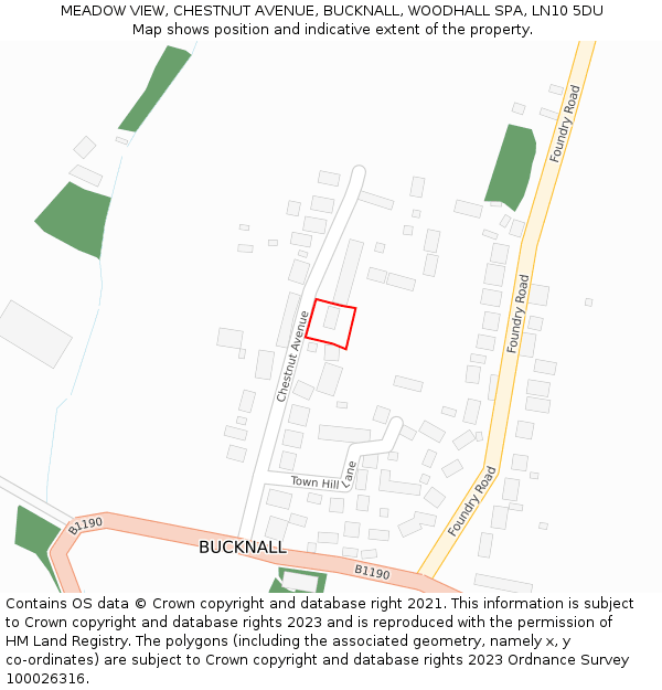 MEADOW VIEW, CHESTNUT AVENUE, BUCKNALL, WOODHALL SPA, LN10 5DU: Location map and indicative extent of plot