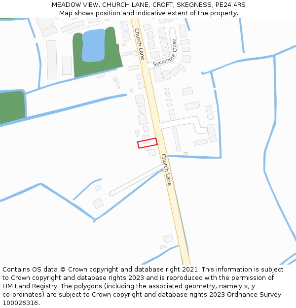 MEADOW VIEW, CHURCH LANE, CROFT, SKEGNESS, PE24 4RS: Location map and indicative extent of plot