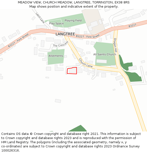 MEADOW VIEW, CHURCH MEADOW, LANGTREE, TORRINGTON, EX38 8RS: Location map and indicative extent of plot
