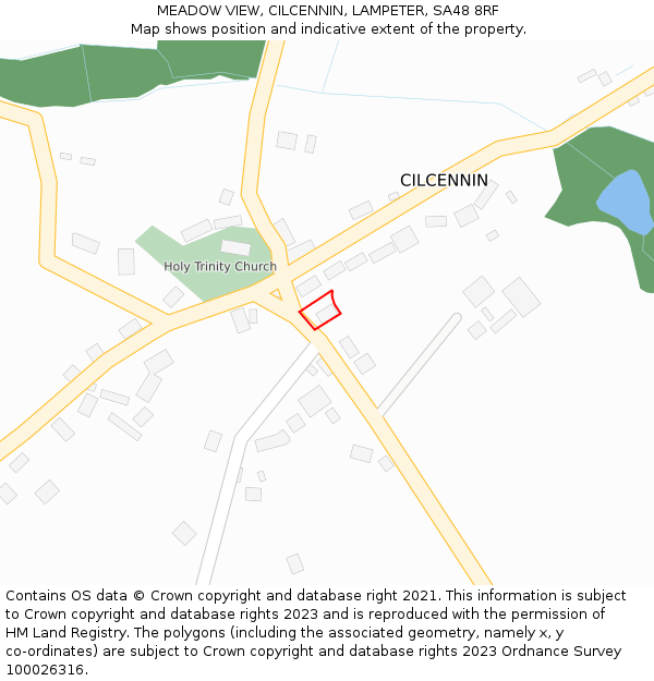 MEADOW VIEW, CILCENNIN, LAMPETER, SA48 8RF: Location map and indicative extent of plot