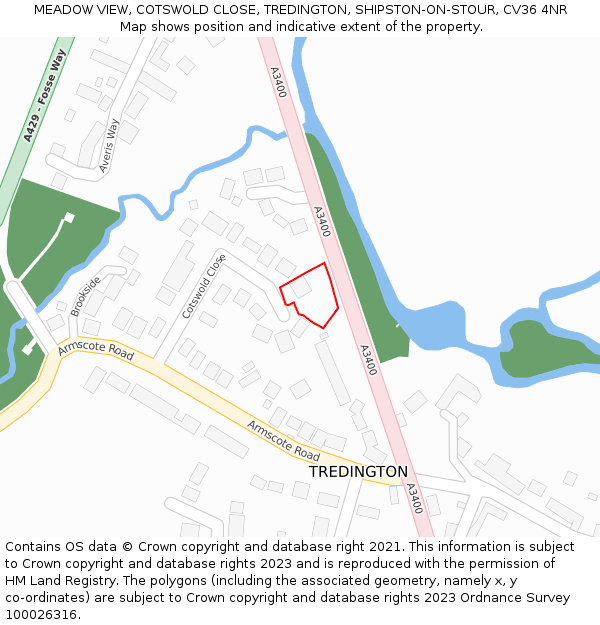 MEADOW VIEW, COTSWOLD CLOSE, TREDINGTON, SHIPSTON-ON-STOUR, CV36 4NR: Location map and indicative extent of plot