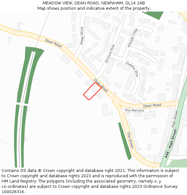 MEADOW VIEW, DEAN ROAD, NEWNHAM, GL14 1AB: Location map and indicative extent of plot