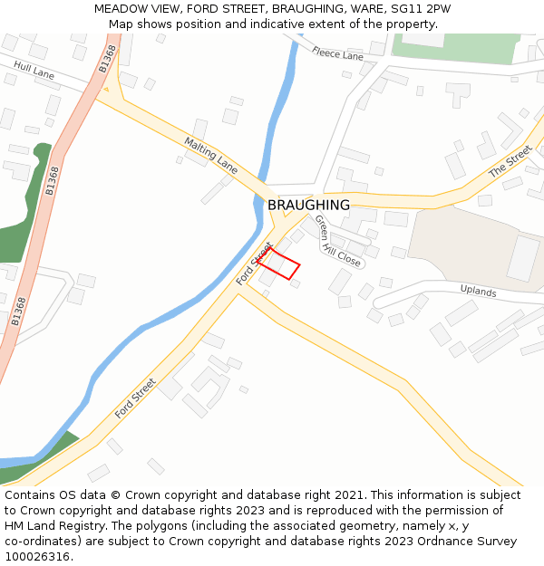 MEADOW VIEW, FORD STREET, BRAUGHING, WARE, SG11 2PW: Location map and indicative extent of plot